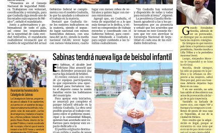 Portada RCG Carbonífera [3 de septiembre de 2025] Destaca Coahuila en el Consejo Nacional de Seguridad; Sabinas contará con una nueva liga de beisbol infantil y más…