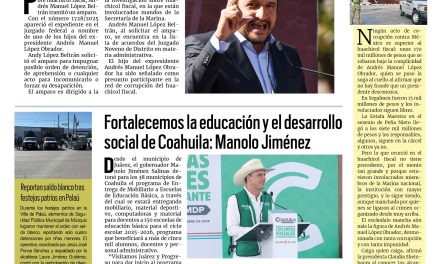 Portada RCG Carbonífera [18 de septiembre de 2025] Se ampara Andy López Beltrán; fortalecemos la educación y el desarrollo social de Coahuila: Manolo Jiménez y más…