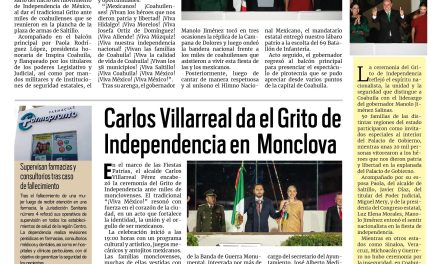Portada RCG Centro [16 de septiembre de 2025] ‘¡Viva la calidad de vida de Coahuila!’; Carlos Villarreal da el Grito de Independencia en Plaza Principal de Monclova y más…
