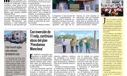 Portada RCG Centro [22 de septiembre de 2025] Gobierno de Coahuila concluye entrega de uniformes y útiles escolares; con inversión de 11 mdp, continúan obras del plan ‘Prendamos Monclova’ y más…