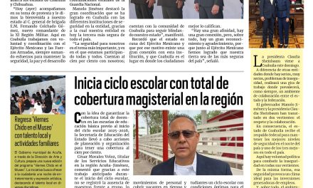 Portada RCG Fronteriza [5 de septiembre de 2025] Seguiremos trabajando con el Ejército Mexicano: Manolo Jiménez; inicia ciclo escolar con 100% de cobertura magisterial y más..