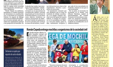Portada RCG Lagunera [13 de septiembre de 2025] Gobierno de Coahuila instala Comité Promotor de Inversiones; Román Cepeda entrega mochilas a organismos de la sociedad civil y más…