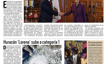 Portada RCG Nacional e Internacional [4 de septiembre de 2025] ‘Cooperación con respeto a la soberanía y a la integridad territorial’; huracán ‘Lorena’ sube a categoría 1 y más..