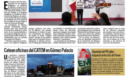 Portada RCG Nacional e Internacional [6 de septiembre de 2025] Conmemoran el Día Internacional de las Mujeres Indígenas; catean oficinas del CATEM en Gómez Palacio y más..