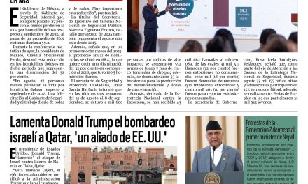 Portada RCG Nacional e Internacional [10 de septiembre de 2025] Sheinbaum da resultados de la Estrategia Nacional de Seguridad; lamenta Trump el bombardeo israelí a Qatar, un aliado de EE. UU. y más…