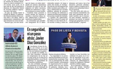 Portada RCG Media [2 de septiembre de 2025] Inicia con éxito el nuevo ciclo escolar en Coahuila; en seguridad, ni un paso atrás: Javier Díaz González y más…