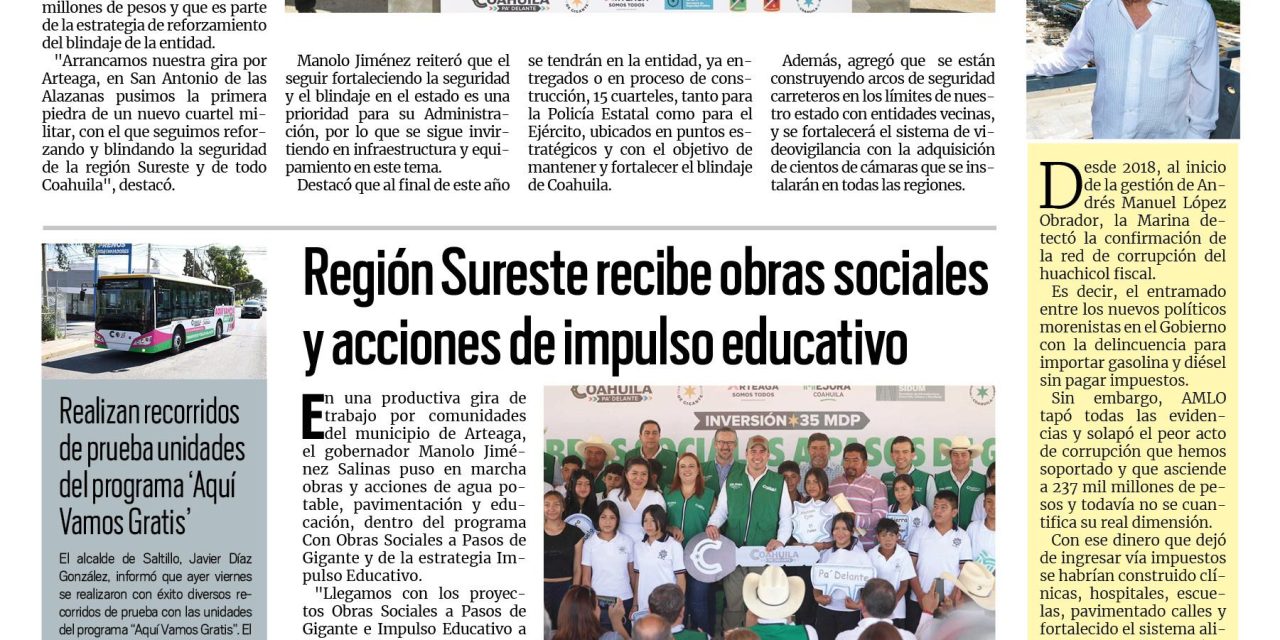 Portada RCG Media [27 de septiembre de 2025] Manolo Jiménez da inicio a la construcción de un nuevo cuartel militar; región Sureste recibe obras sociales y acciones de impulso educativo y más…