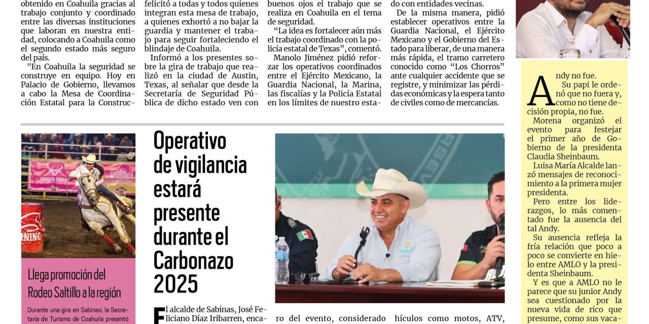 Portada RCG Carbonífera [4 de octubre de 2025] En seguridad seguimos con todo pa´delante: Manolo Jiménez; operativo de vigilancia estará presente durante el Carbonazo 2025 y más…