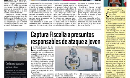Portada RCG Carbonífera [6 de octubre de 2025] Inspira promueve la prevención y detección del cáncer de mama; captura Fiscalía a presuntos responsables de ataque a joven y más…