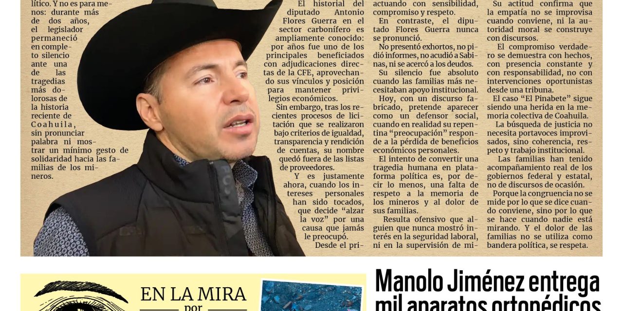 Portada RCG Carbonífera [15 de octubre de 2025] Oportunismo e incongruencia del diputado Antonio Flores ; Manolo Jiménez entrega mil aparatos ortopédicos y más…