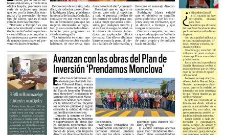 Portada RCG Centro [6 de octubre de 2025] Inspira promueve la prevención y detección del cáncer de mama; avanzan con las obras del Plan de Inversión ‘Prendamos Monclova’ y más…
