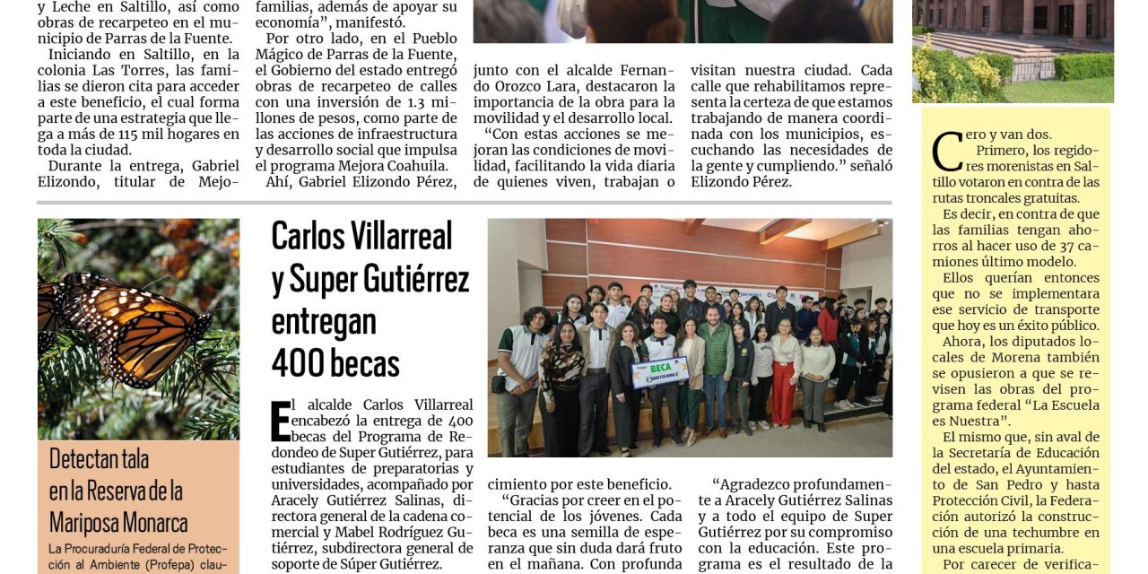Portada RCG Centro [30 de octubre de 2025] Mejora Coahuila lleva más beneficios a la región Sureste; Carlos Villarreal y Super Gutiérrez entregan 400 becas a estudiantes y más…
