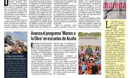Portada RCG Fronteriza [11 de octubre de 2025] Manolo Jiménez refuerza al programa de apoyo a ganaderos de Coahuila; avanza el programa ‘Manos a la Obra’ en escuelas de Acuña y más…