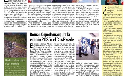 Portada RCG Lagunera [6 de octubre de 2025] Inspira promueve la prevención y detección del cáncer de mama; Román Cepeda inaugura la edición 2025 del CowParade y más…
