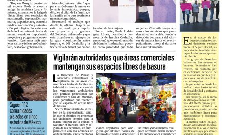 Portada RCG Lagunera [22 de octubre de 2025] Impulsan programas de prevención del cáncer de mama; vigilarán que áreas comerciales mantengan sus espacios libres de basura y más…