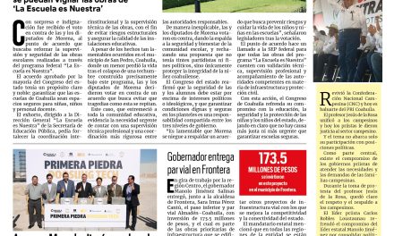 Portada RCG Lagunera [29 de octubre de 2025] Diputados de Morena votan en contra de la seguridad de los estudiantes; arranca Manolo Jiménez obra de inversión coreana en Monclova y más…