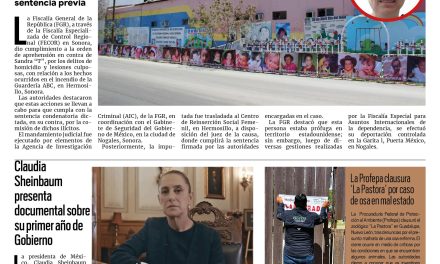 Portada RCG Nacional e Internacional [4 de octubre de 2025] Detienen a socia de la Guardería ABC; Claudia Sheinbaum presenta documental sobre su primer año de Gobierno y más…
