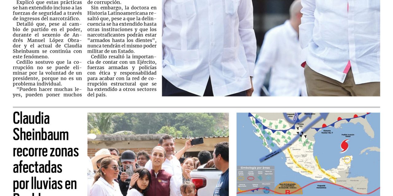 Portada RCG Nacional e Internacional [20 de octubre de 2025] Tiene México corrupción estructural: historiadora; Claudia Sheinbaum recorre zonas afectadas por lluvias en Puebla y más…