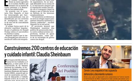 Portada RCG Nacional e Internacional [30 de octubre de 2025] Estados Unidos ataca otra embarcación en el Pacífico; construiremos 200 centros de educación y cuidado infantil: Sheinbaum y más…