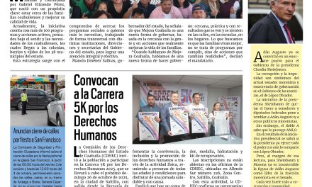 Portada RCG Media [3 de octubre de 2025] Destacan resultados de la estrategia Mejora Coahuila; convocan a la Carrera 5K por los Derechos Humanos y más…