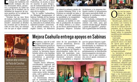 Portada RCG Carbonífera [1 de noviembre de 2025] Se concreta octubre como un mes de avances para Coahuila; Mejora Coahuila entrega apoyos en Sabinas y más…