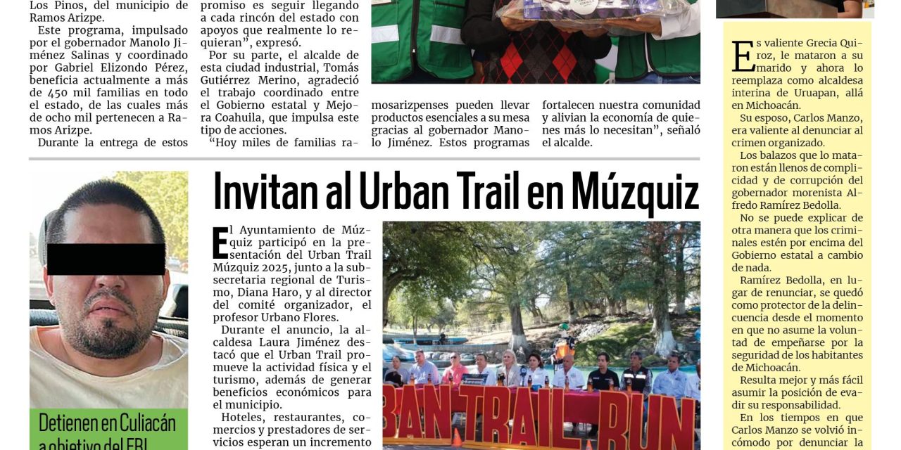 Portada RCG Carbonífera [5 de noviembre de 2025] Programa de ‘Huevo y Leche’ beneficia a familias de Ramos Arizpe; invitan al Urban Trail en Múzquiz y más…