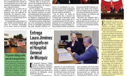Portada RCG Carbonífera [26 de noviembre de 2025] Trabaja Coahuila para tener mujeres empoderadas, seguras y felices; entrega Laura Jiménez ecógrafo en el Hospital General y más…