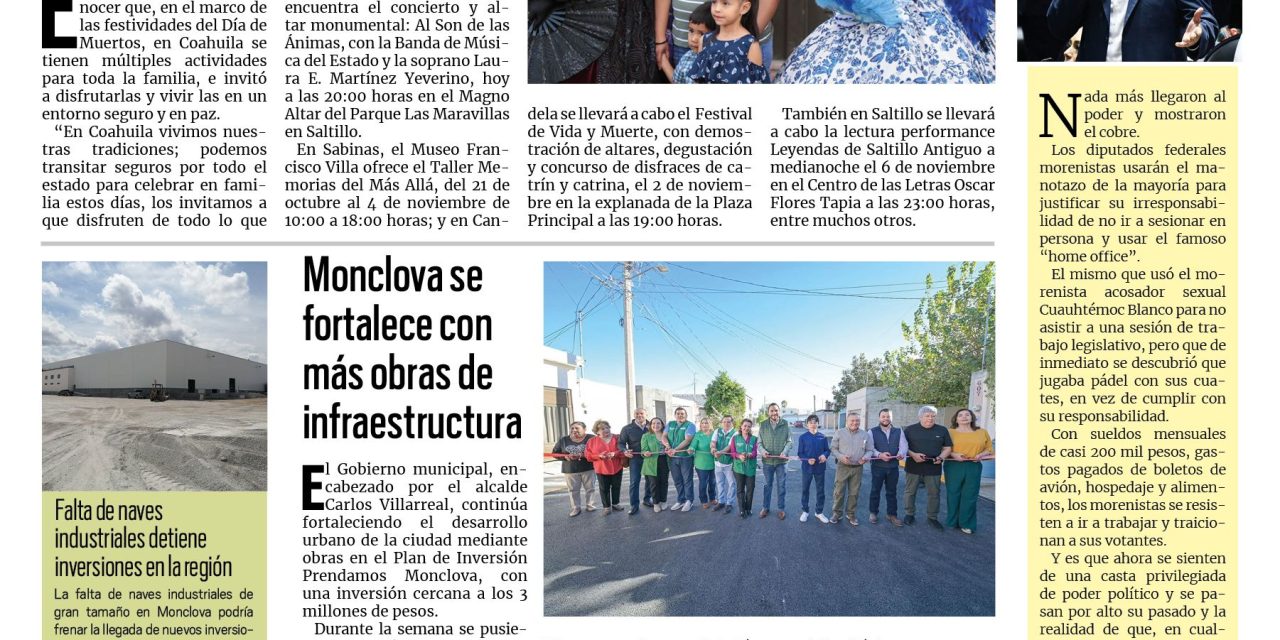 Portada RCG Centro [2 de noviembre de 2025] Vivamos en familia nuestras tradiciones: Manolo Jiménez; Invierte Simas 10 mdp en la rehabilitación de pozos y más…