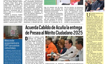 Portada RCG Fronteriza [21 de noviembre de 2025] Coahuila conmemora el aniversario de la Revolución; acuerda Cabildo entrega de Presea al Mérito Ciudadano y más noticias…