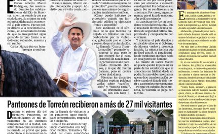 Portada RCG Lagunera [3 de noviembre de 2025] Inseguridad del país cobra la vida de un héroe en Uruapan; panteones de Torreón recibieron más de 27 mil visitantes y más…