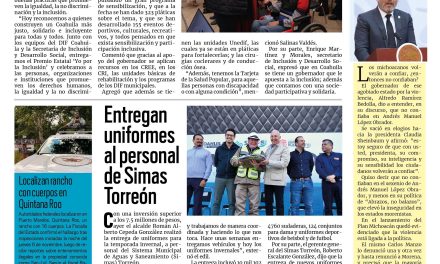 Portada RCG Lagunera [11 de noviembre de 2025] Manolo Jiménez entrega el premio estatal ‘Yo por la Inclusión’; entregan uniformes al personal de Simas Torreón y más noticias…