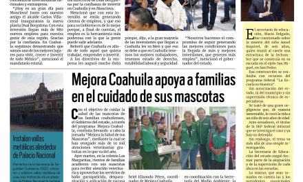 Portada RCG Lagunera [12 de noviembre de 2025]   Siguen llegando nuevos empleos a Coahuila: Manolo Jiménez; Mejora Coahuila apoya a familias en el cuidado de sus mascotas y más noticias…
