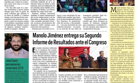 Portada RCG Lagunera [25 de noviembre de 2025] Gobernador inaugura prolongación del bulevar Nazario Ortiz Garza; Manolo Jiménez entrega su Segundo Informe de Resultados ante el Congreso y más…