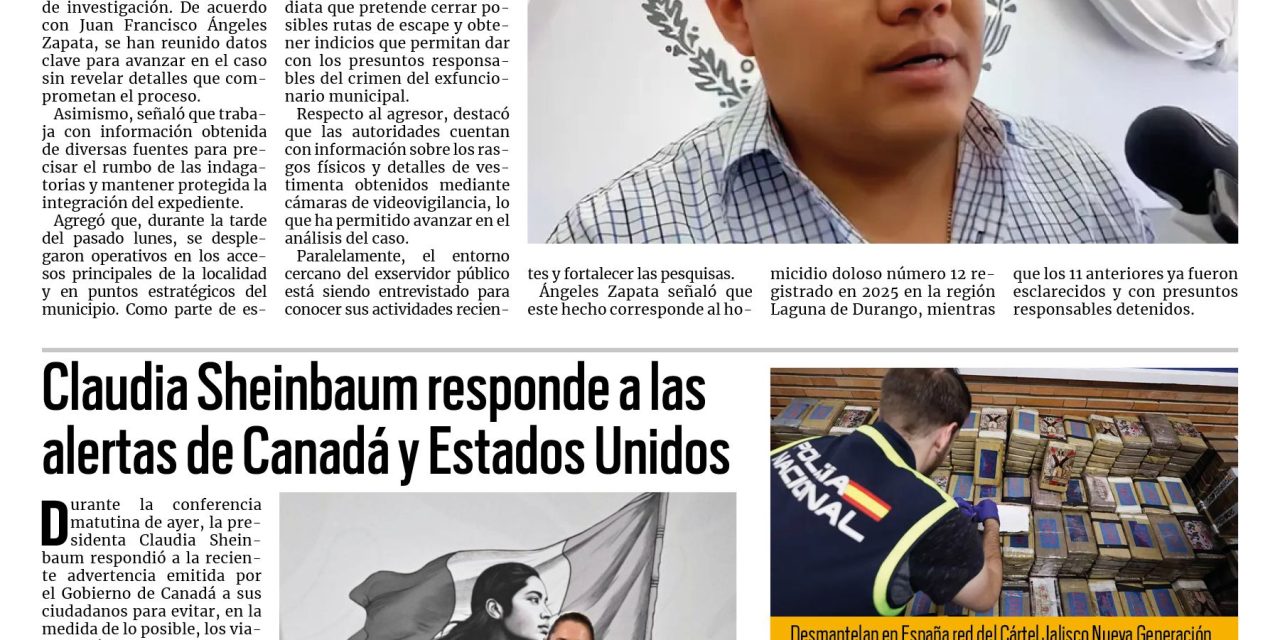 Portada RCG Nacional e Intencional [19 de noviembre de 2025] Indagan hipótesis por el asesinato del exfuncionario de Gómez Palacio; Sheinbaum responde a alertas de Canadá y de Estados Unidos y más noticias…