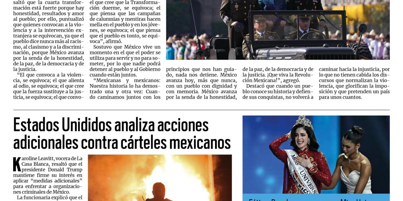 Portada RCG Nacional e Intencional [21 de noviembre de 2025] El que convoca a la violencia se equivoca: Sheinbaum; EE. UU. analiza acciones adicionales contra cárteles mexicanos y más noticias…