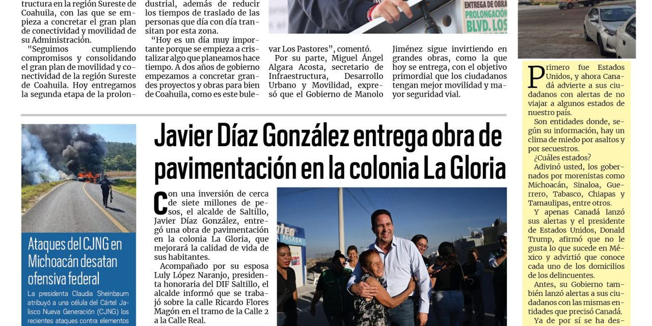 Portada RCG Media [19 de noviembre de 2025] Tenemos un gran proyecto de conectividad y movilidad: Manolo Jiménez; Javier Díaz entrega obra de pavimentación en La Gloria y más noticias…