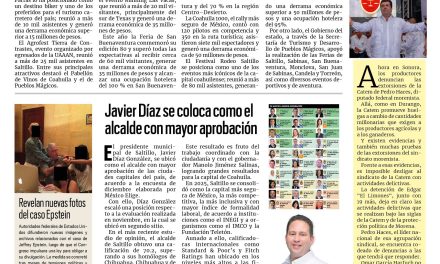Portada RCG Centro [20 de diciembre de 2025] El turismo genera desarrollo parejo en todas las regiones; Javier Díaz se coloca como el alcalde con mayor aprobación y más