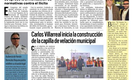 Portada RCG Centro [23 de diciembre de 2025] Va Coahuila contra el delito de la extorsión; Carlos Villarreal inicia la construcción de la capilla de velación municipal  y más…