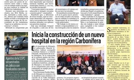 Portada RCG Fronteriza [2 de diciembre de 2025] En Coahuila unidos, puro pa’delante; inicia la construcción de un nuevo hospital en la Carbonífera y más