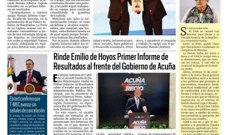 Portada RCG Fronteriza [5 de diciembre de 2025] Manolo Jiménez reitera su compromiso con Torreón; rinde Emilio de Hoyos primer informe de resultados y más…