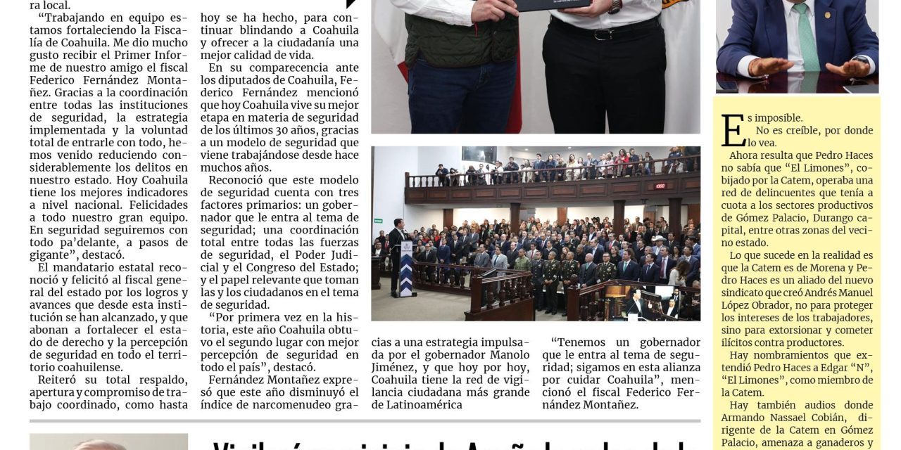 Portada RCG Fronteriza [16 de diciembre de 2025] Trabajamos para fortalecer la Fiscalía de Coahuila: Manolo; vigilará municipio la orden de la prohibición del uso y venta de pirotecnia y más