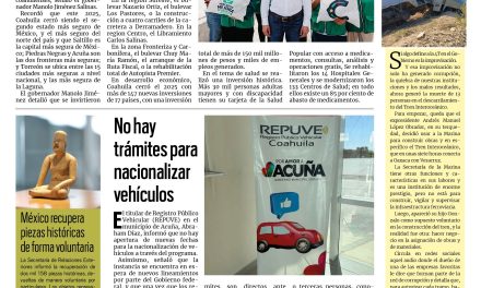 Portada RCG Fronteriza [30 de diciembre de 2025] 2025 fue un gran año para Coahuila: Manolo Jiménez; no hay trámites para nacionalizar vehículos y más…