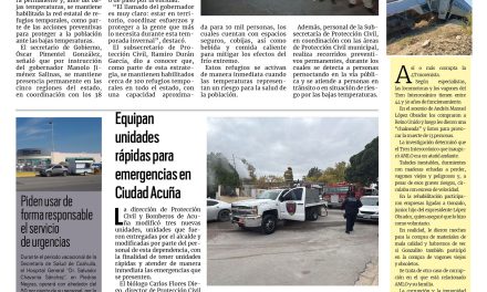 Portada RCG Fronteriza [31 de diciembre de 2025] Mantienen activo el Operativo Invernal en todo Coahuila; equipan unidades rápidas para emergencias en Acuña y más…