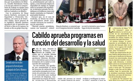 Portada RCG Lagunera [12 de diciembre de 2025] Tenemos los mejores indicadores de seguridad en Coahuila: Manolo; Cabildo aprueba programas en función del desarrollo y la salud y más