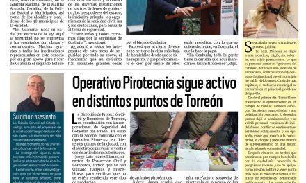 Portada RCG Lagunera [17 de diciembre de 2025] En Coahuila, nada ni nadie por encima de la ley: Manolo Jiménez ; Operativo Pirotecnia continúa desarrollándose en distintos puntos de la ciudad y más