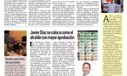 Portada RCG Lagunera [20 de diciembre de 2025] El turismo genera desarrollo parejo en todas las regiones; Javier Díaz se coloca como el alcalde con mayor aprobación y más