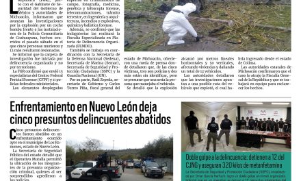 Portada RCG Nacional [8 de diciembre de 2025]  FGR investiga explosión de coche bomba en Michoacán; Enfrentamiento en Nuevo León deja cinco presuntos delincuentes abatidos y más