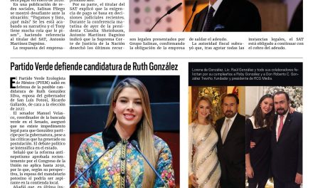 Portada RCG Nacional e Internacional [20 de diciembre de 2025] Salinas Pliego responde al SAT por adeudo fiscal; Partido Verde defiende candidatura de Ruth González y más