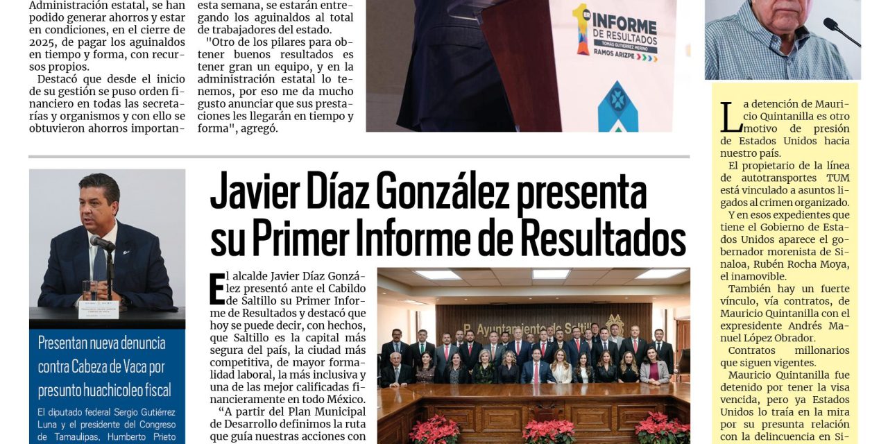Portada RCG Media [9 de diciembre de 2025] Vamos a cerrar este 2025 con finanzas sanas: Manolo Jiménez; Javier Díaz presenta su Primer Informe de Resultados y más