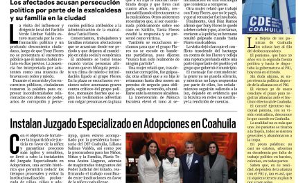 Portada RCG Carbonífera [15 de enero de 2026] Señalan intimidación y corrupción heredadas por la Administración de Tania Flores; instalan Juzgado Especializado en Adopciones en Coahuila y más…